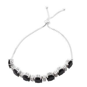Rhodium Plated Sterling Silver Bracelet With Black Spinel And White Topaz